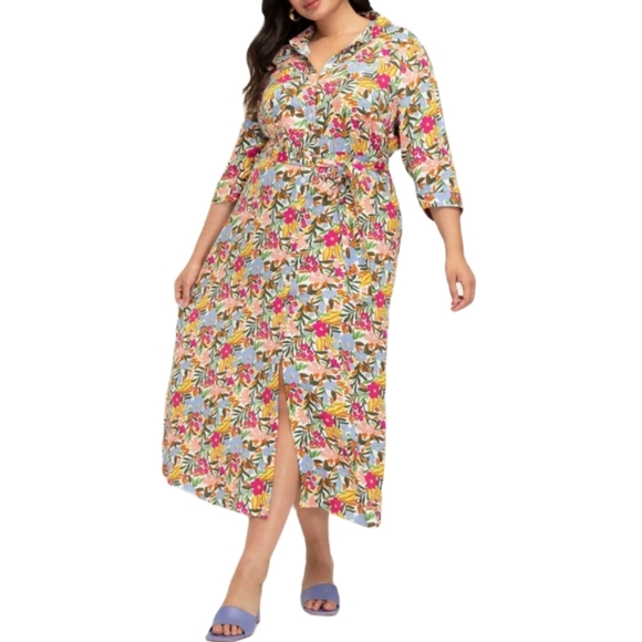Eloquii Dresses & Skirts - NWT Eloquii Elements Waist Tie Button Front Floral Maxi Dress
